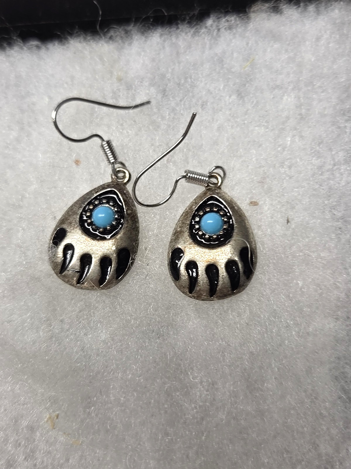 Vtg-mod Sterling pierced Animal Paw turquoise Earrings