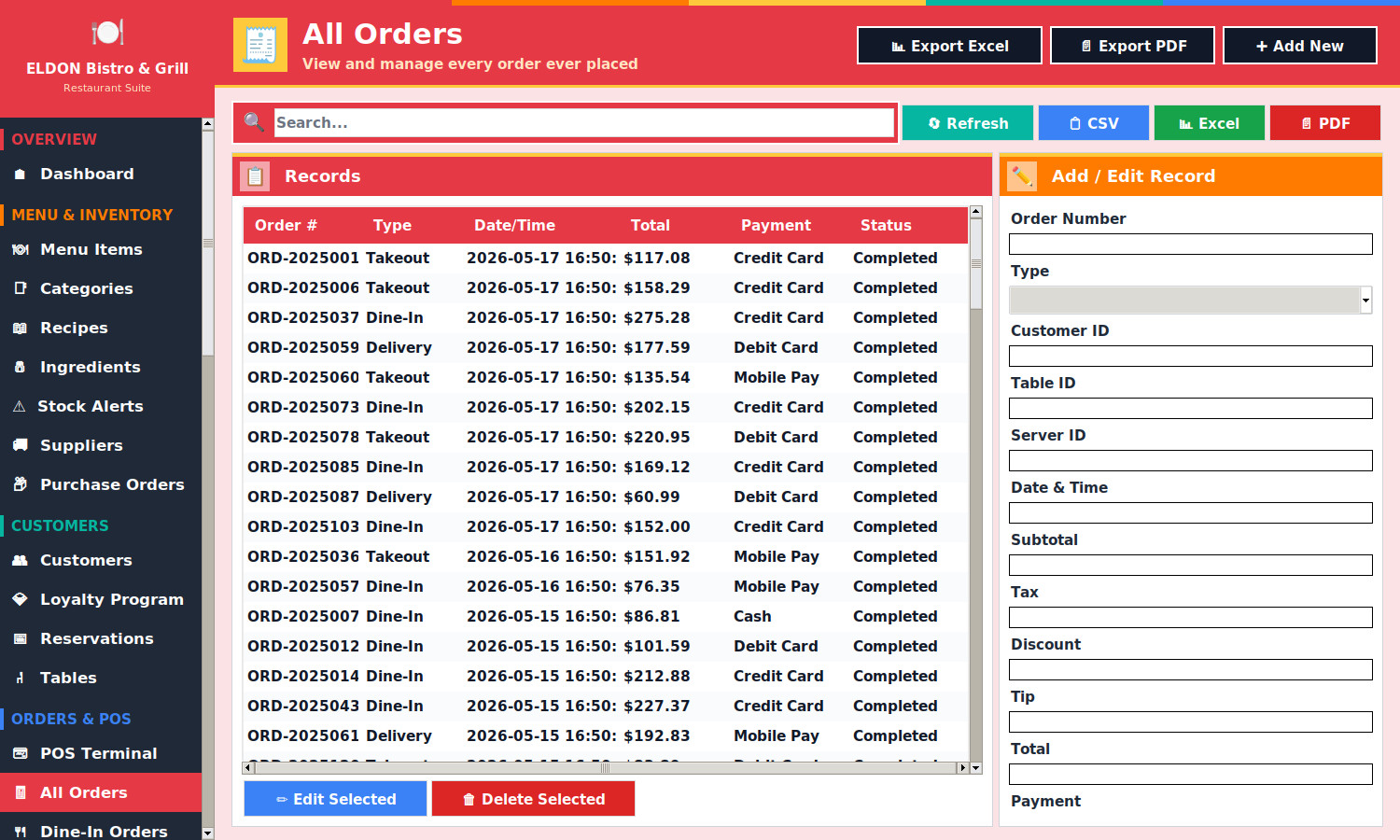 Restaurant POS Software on USB Flash Drive Menu Inventory Payroll Windows Mac