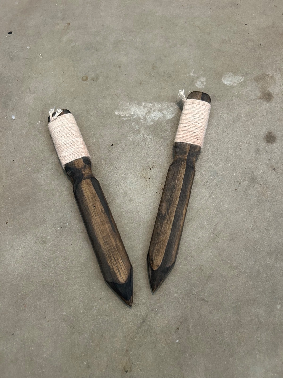 Handmade Pair of Vampire Slayer Hunter Wooden Real Wood Stake Stained + Wrap 11"