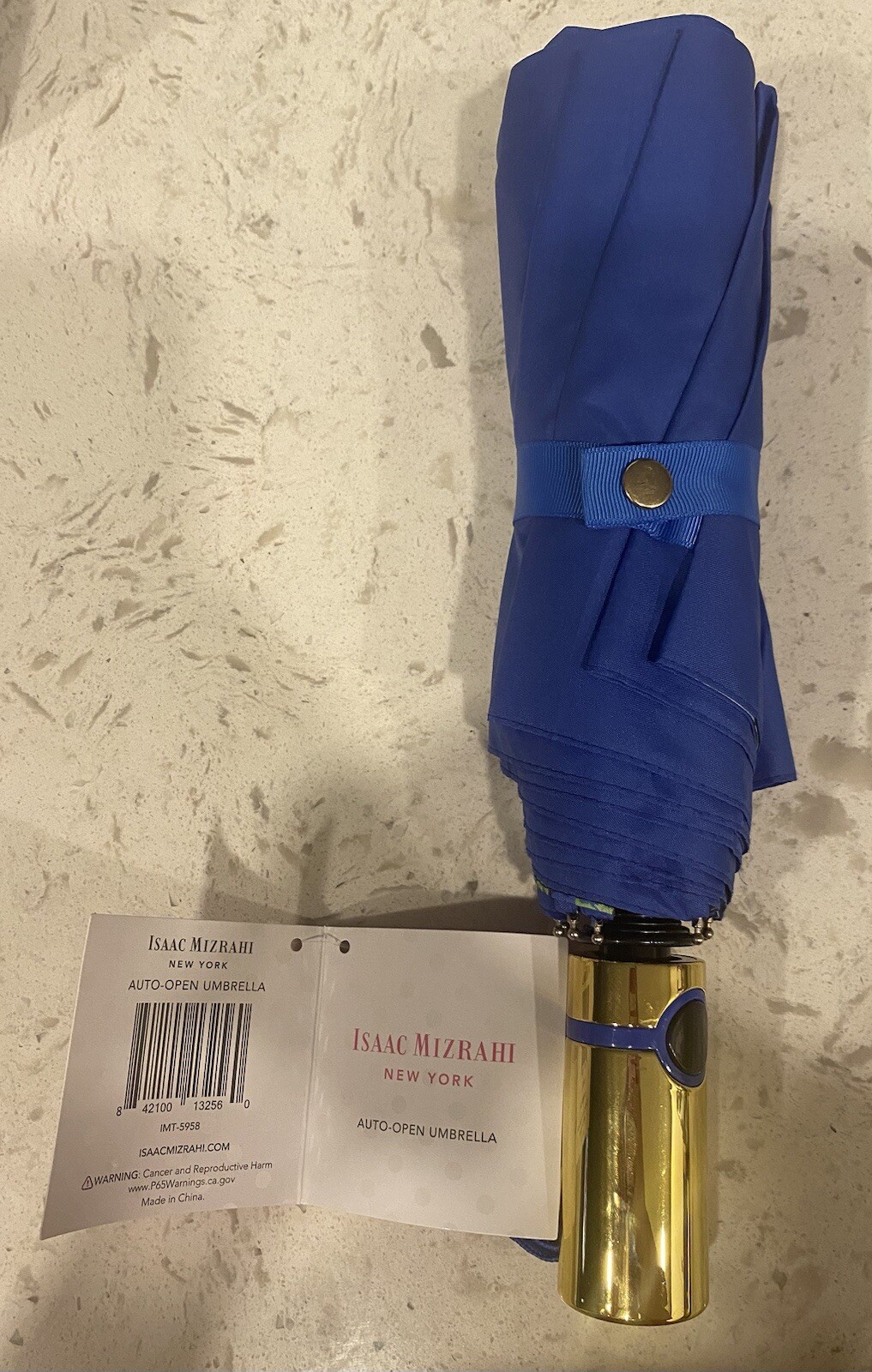 Isaac Mizrahi Auto Open Umbrella Blue Flowers