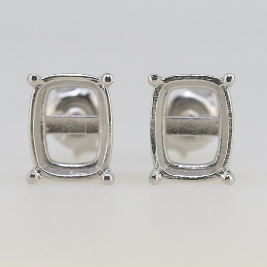 Sterling Silver Semi Mount Earrings Setting Cushion CU 9x7mm Stud