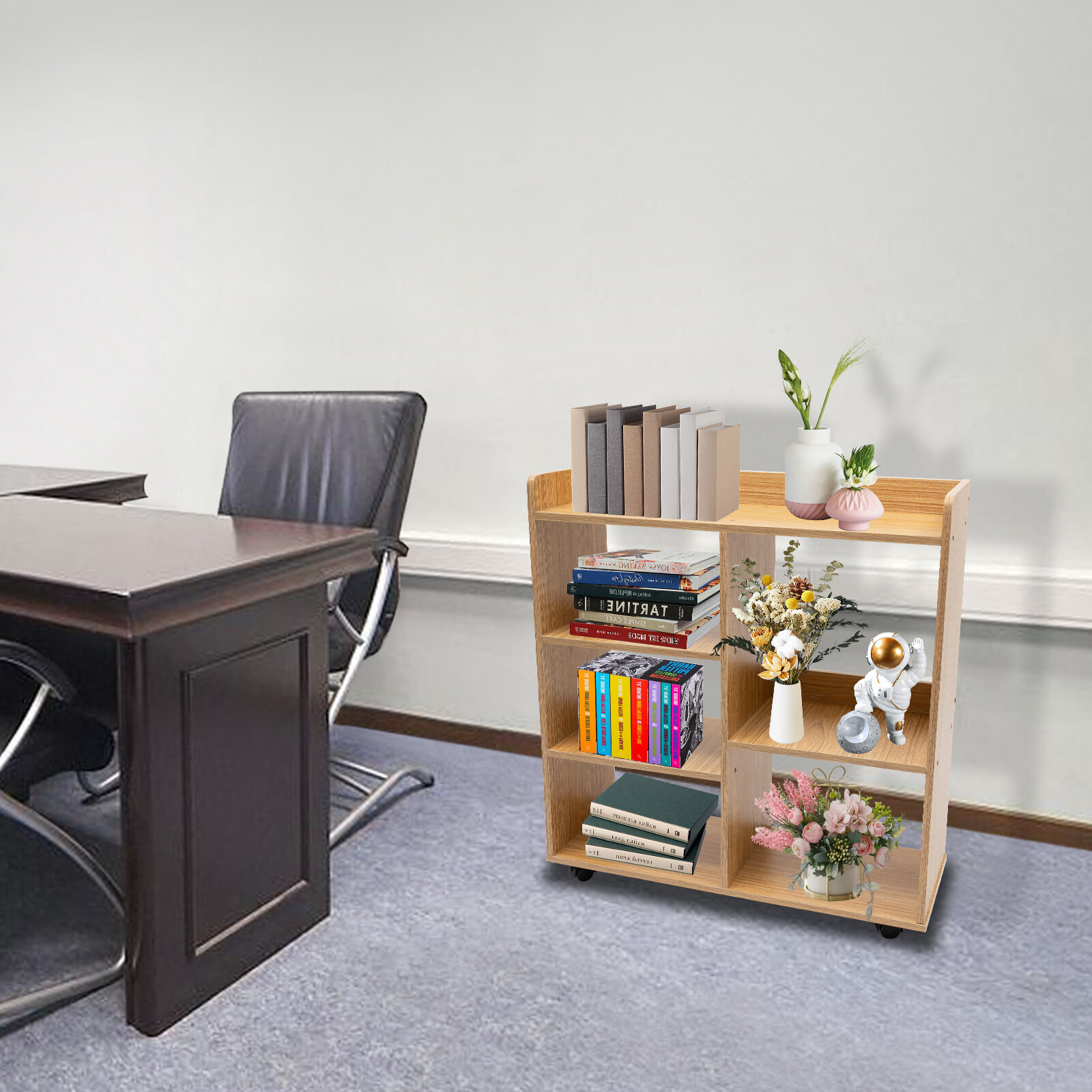 Filing Cabinet, Storage Shelf, Mobile Printer Stand Rubberwood