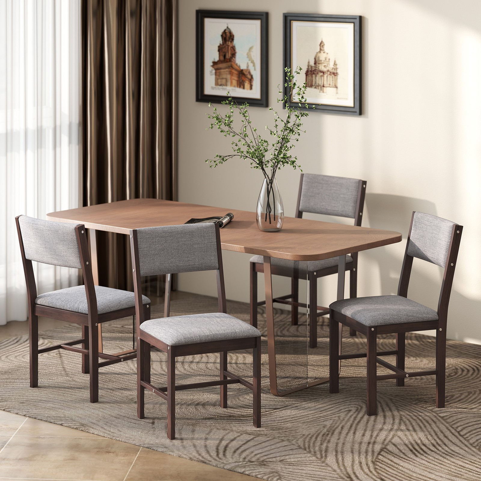 Dining Chairs Set of 4, Linen Upholstered Kitchen Chairs, Gray