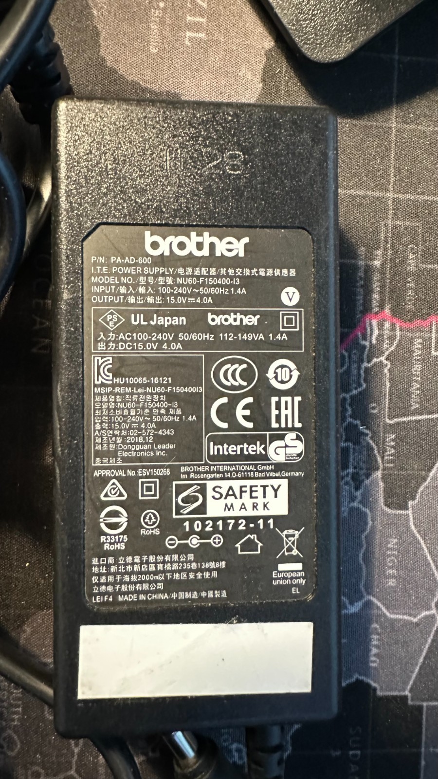 OEM Brother Pocketjet 3 6 7 AC Power Adapter Supply pj663 pj763 pj773 TESTED
