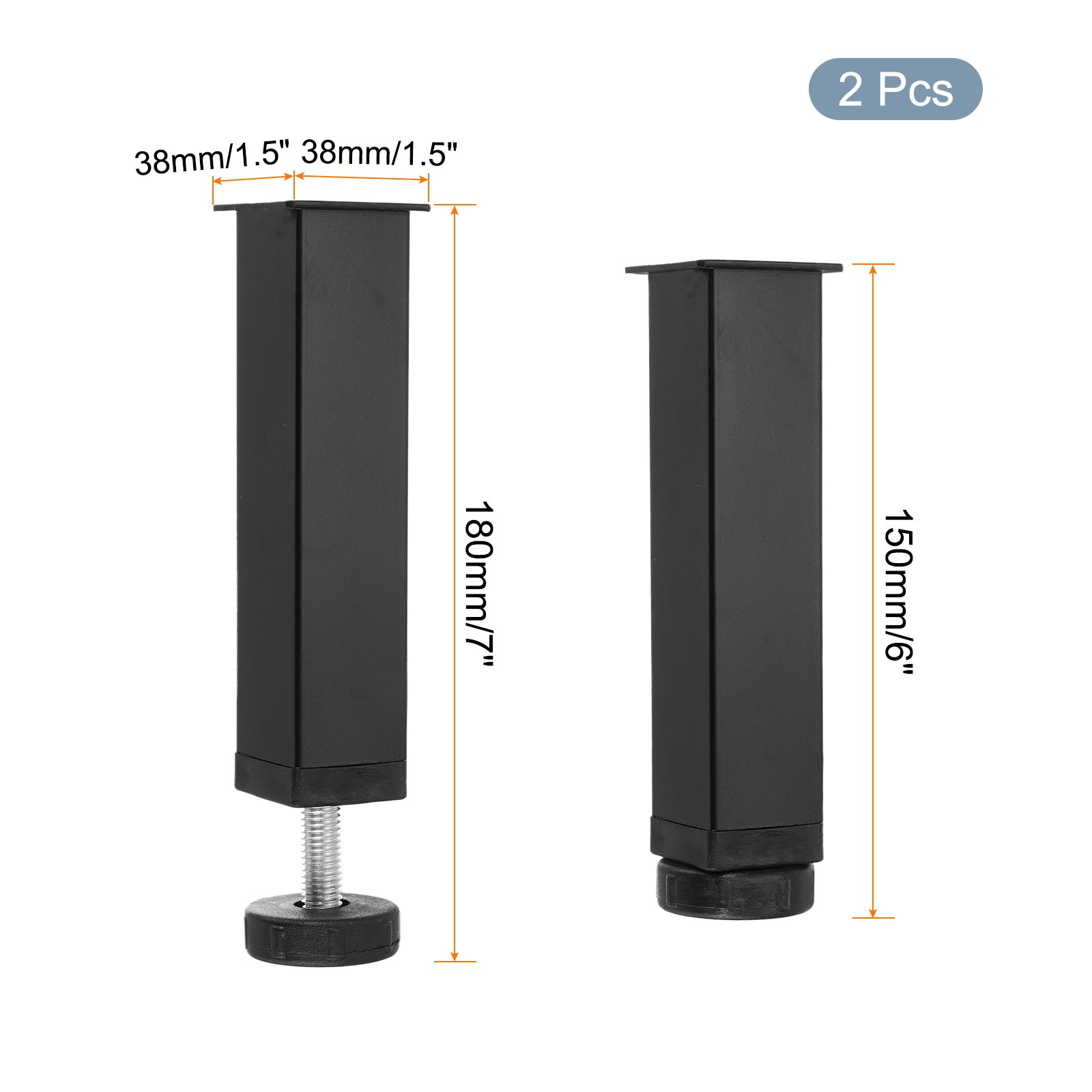 2 Pcs Adjustable Height Center Support Leg, 6" Bed Support Legs, Black