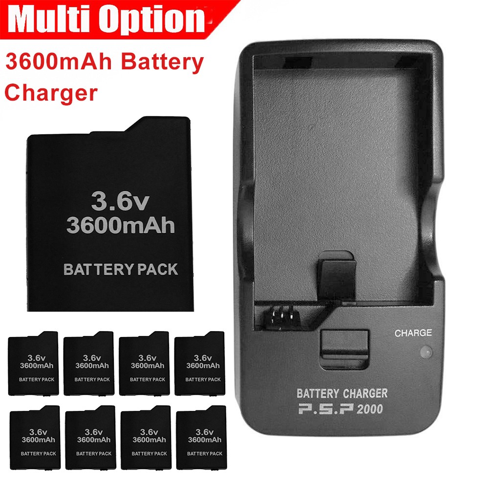 2026 Rechargeable 3600mAh Battery For PSP 2000 3000 2001 Optional Wall Charger