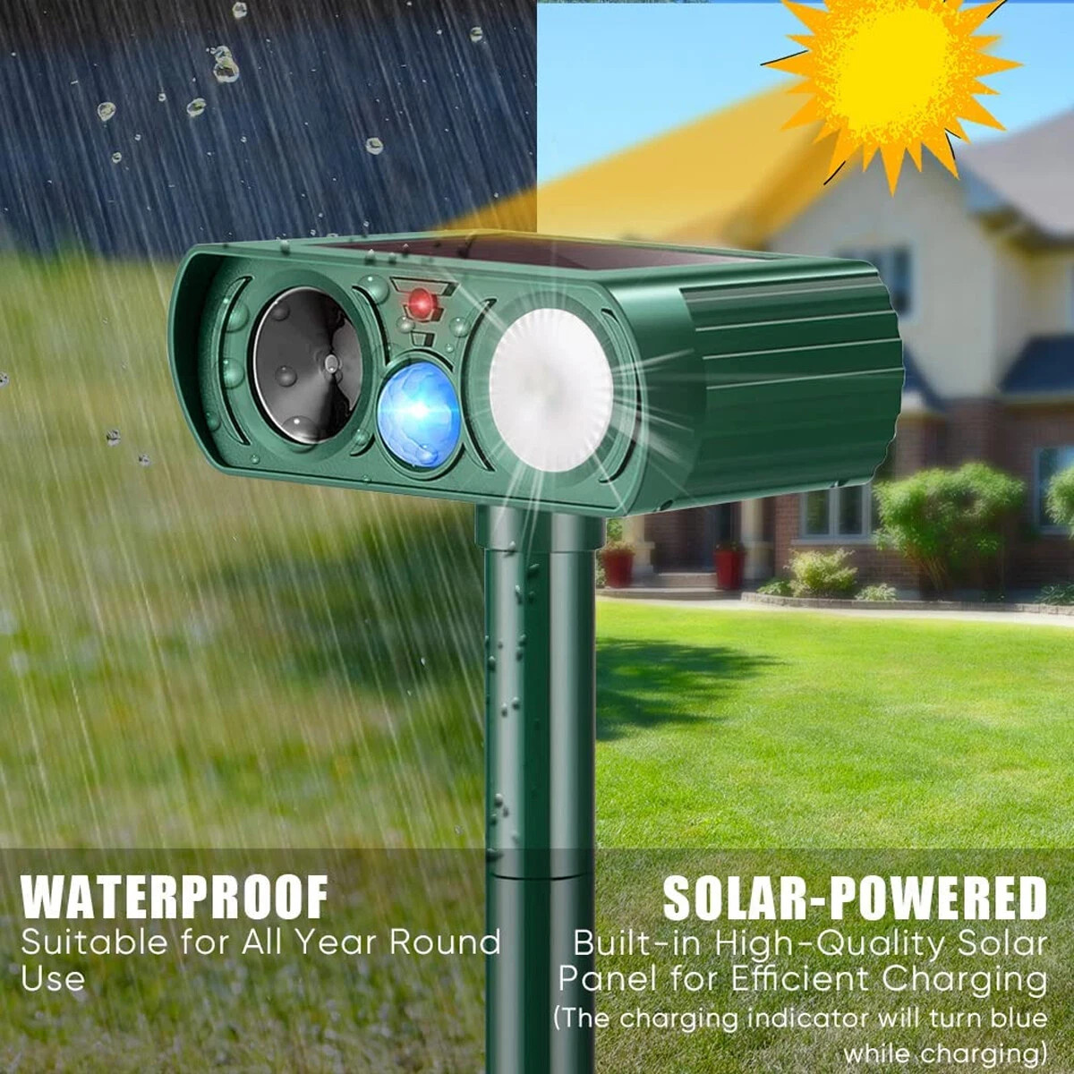 Upgrade Animal Repeller Ultrasonic Solar Power Outdoor Pest Cat Mice Deer Sensor