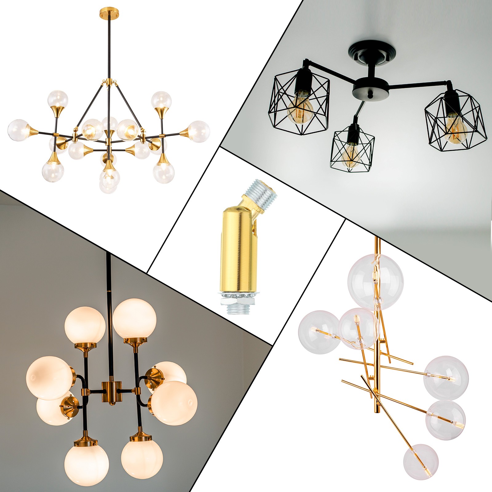 180 Degree Swivel M10 Thread Bright Gold Sloped Ceiling Adapter