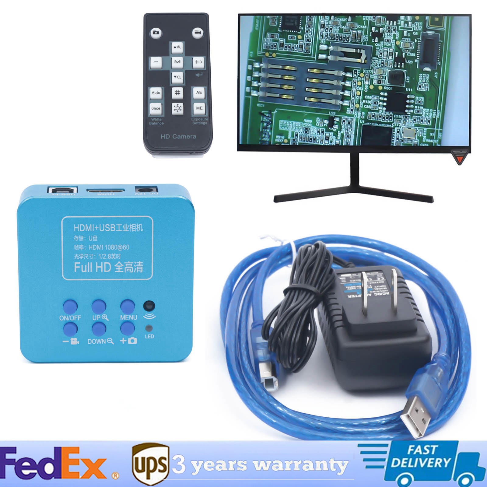 HD 1080p HDMI Industrial Digital Video Microscope Camera C Mount USB Blue NEW !