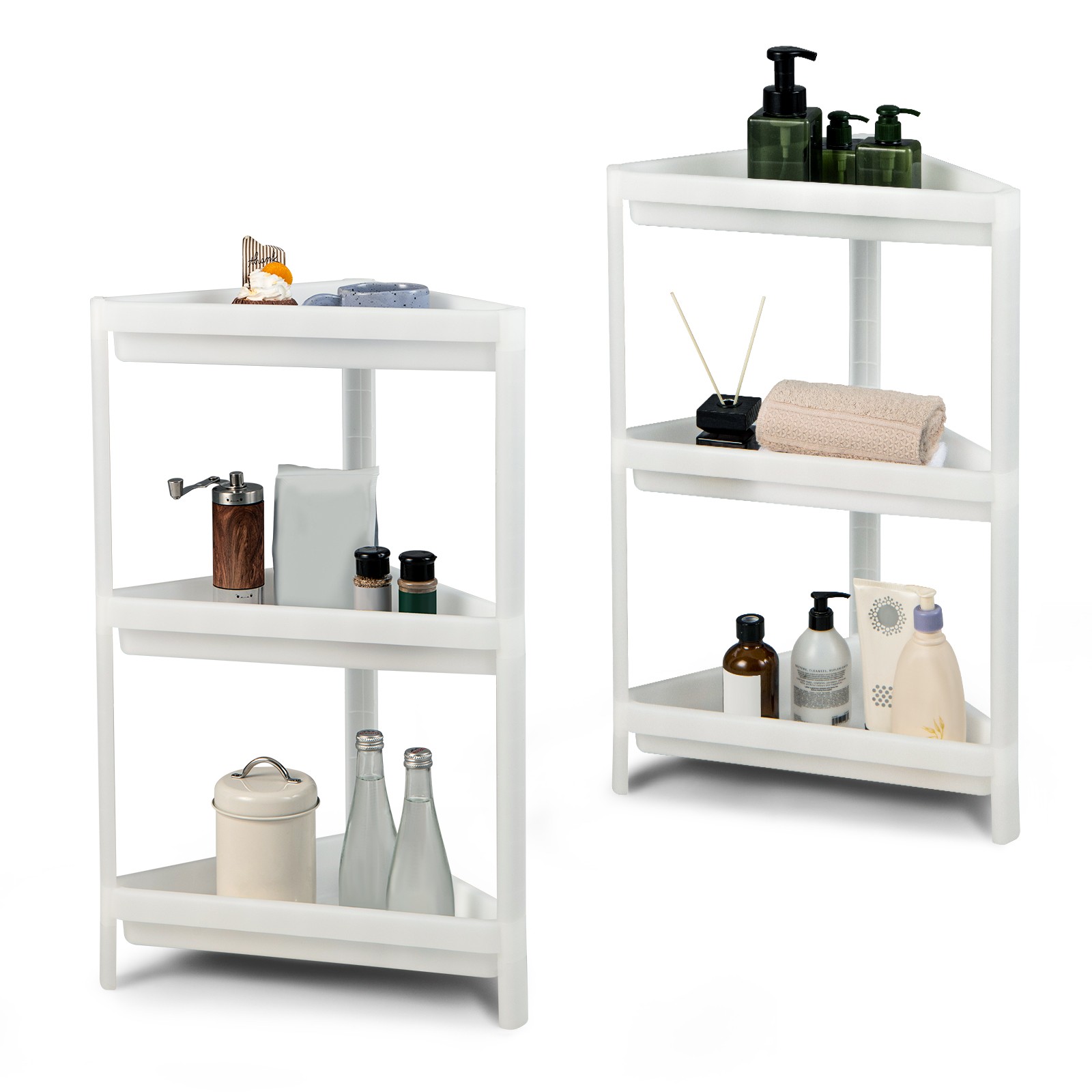 2 Pcs 3 Tier Detachable Floor Corner Shower Shelf Counter Corner Storage Rack