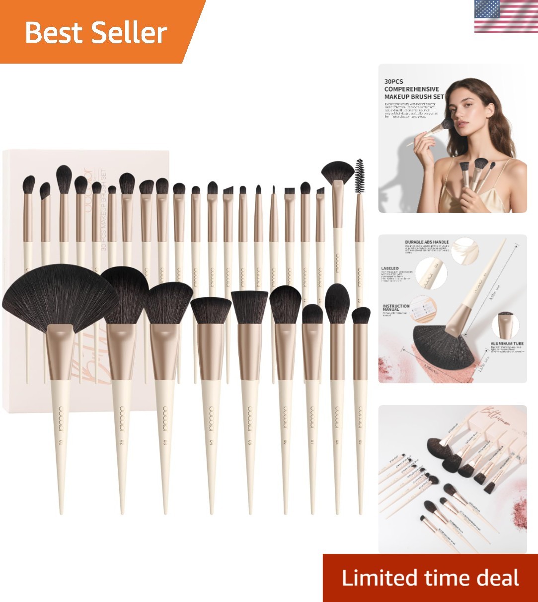Elegant Beige 30-Pc Makeup Brush Collection - Ultimate Beauty Essentials