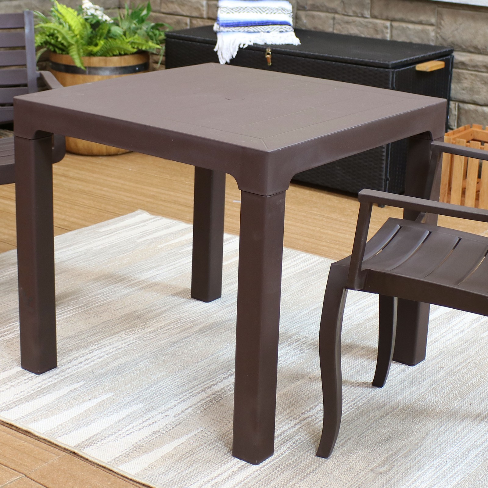 31.25 in Plastic Square Patio Dining Table - Brown by Sunnydaze