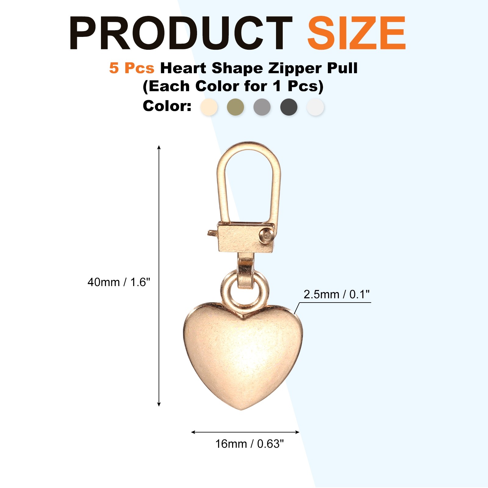 Zipper Pull Charm 5 Pcs Heart Shape Zipper Pull Replacement, Multicolor