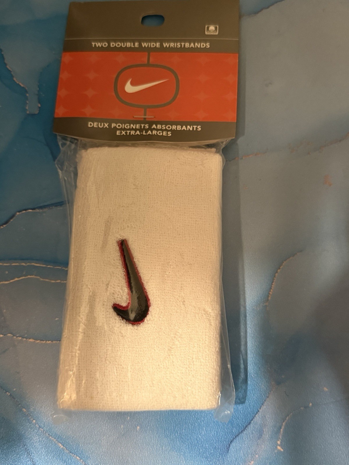 Vintage Nike Two Double Wide Wristbands Swoosh White/Black/Red NOS