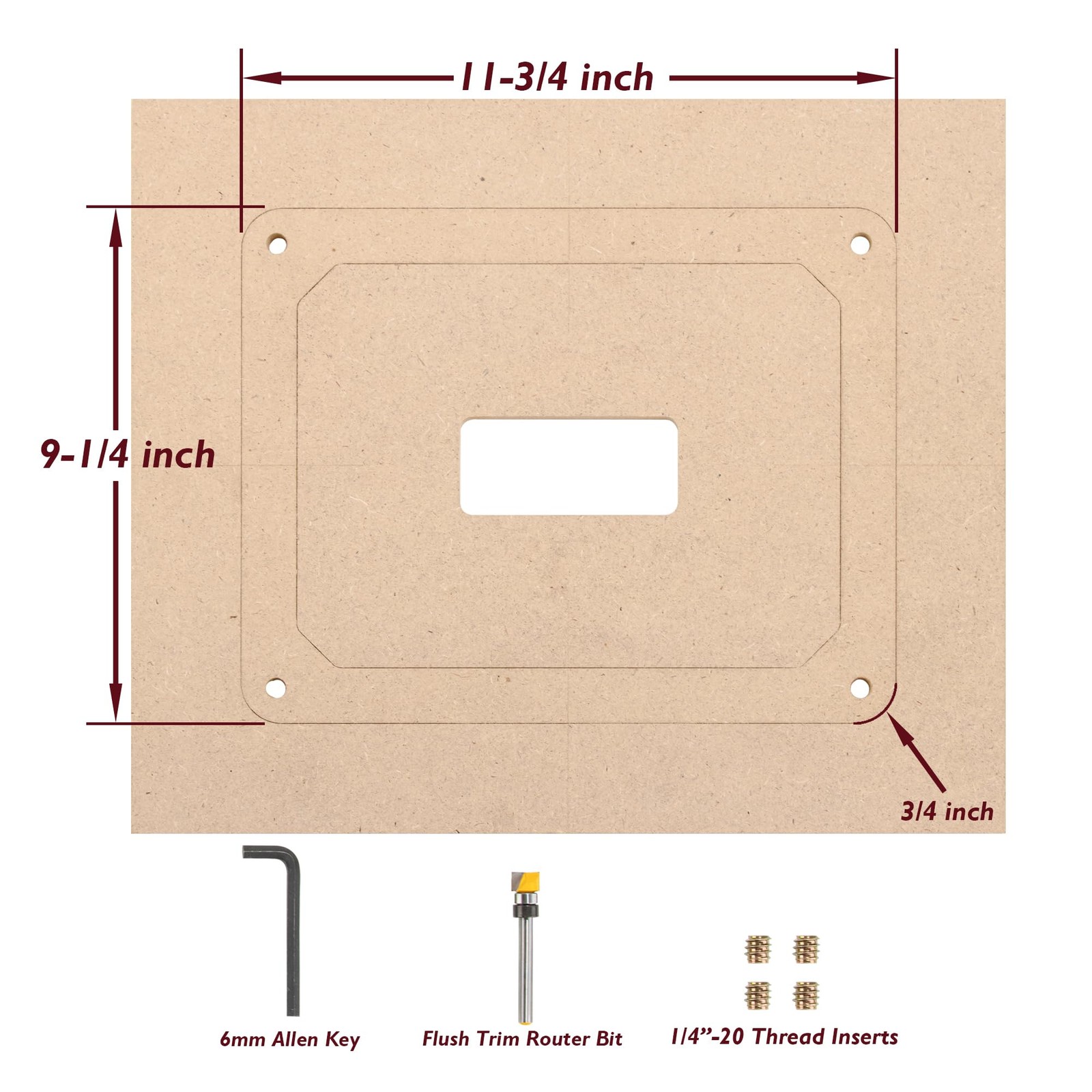 O'SKOOL Router Table Insert Plate Template Kit Includes MDF Routing Template