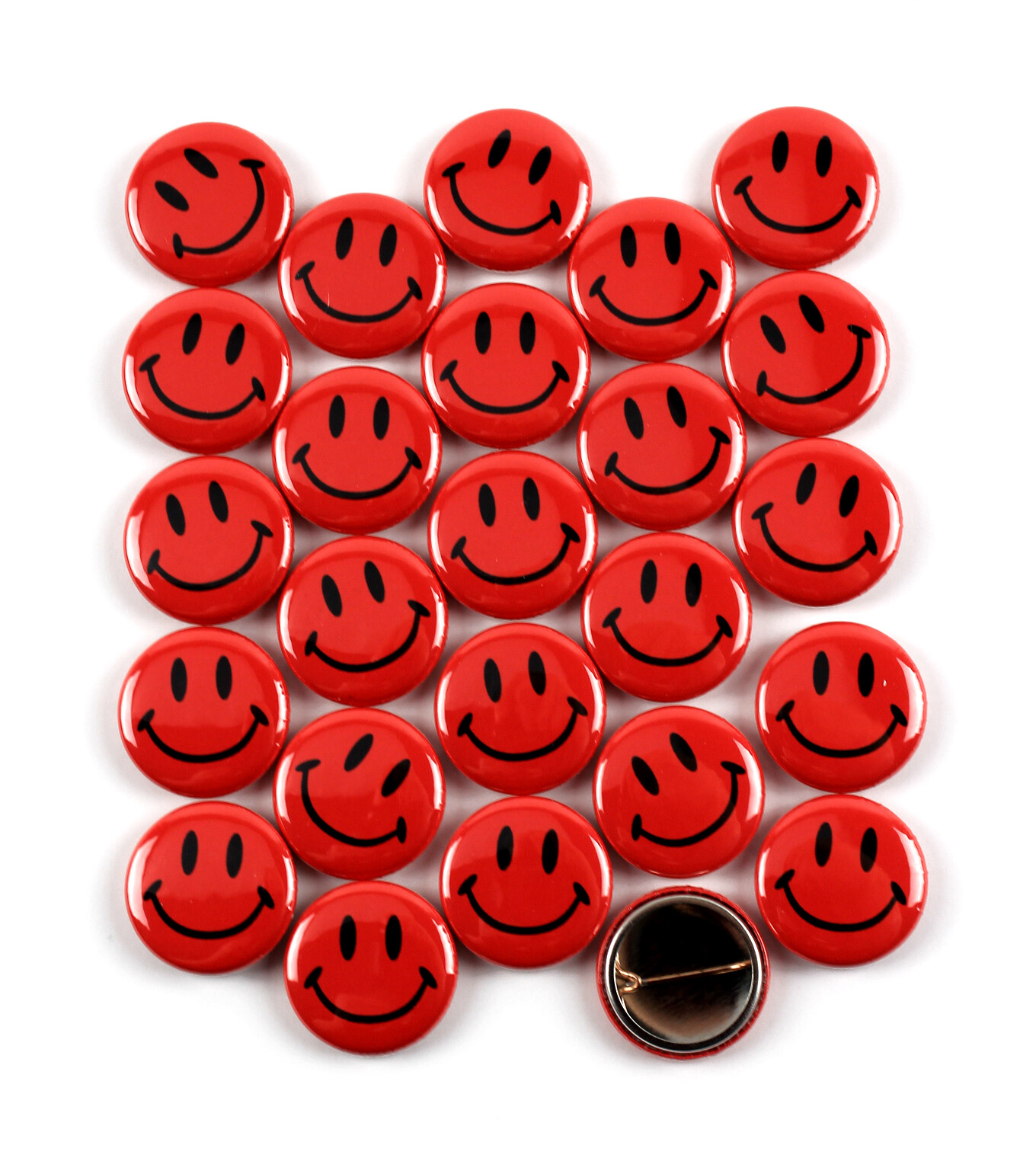 25 Pack - Classic Smiley Face Pinback Buttons - 1 Inch