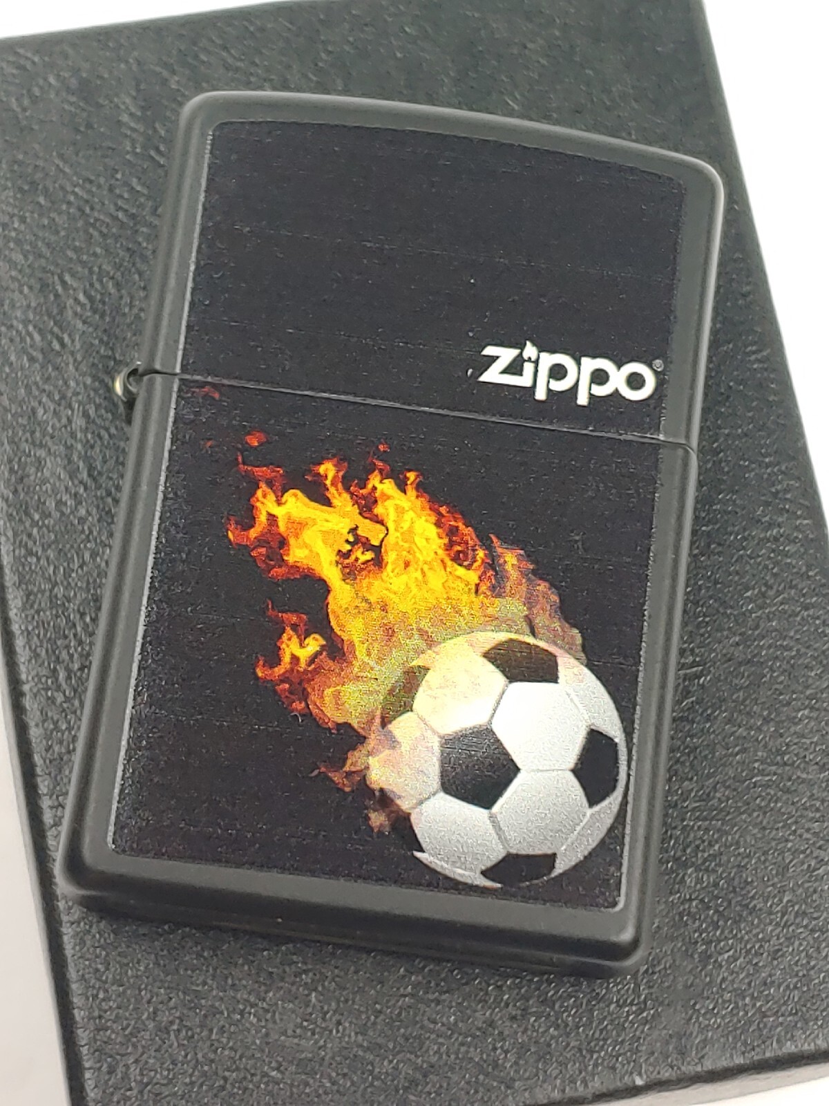 Zippo 28302 FLAMING SOCCER BALL on Black Matte Finish Lighter - JUN (F) 2012 NEW