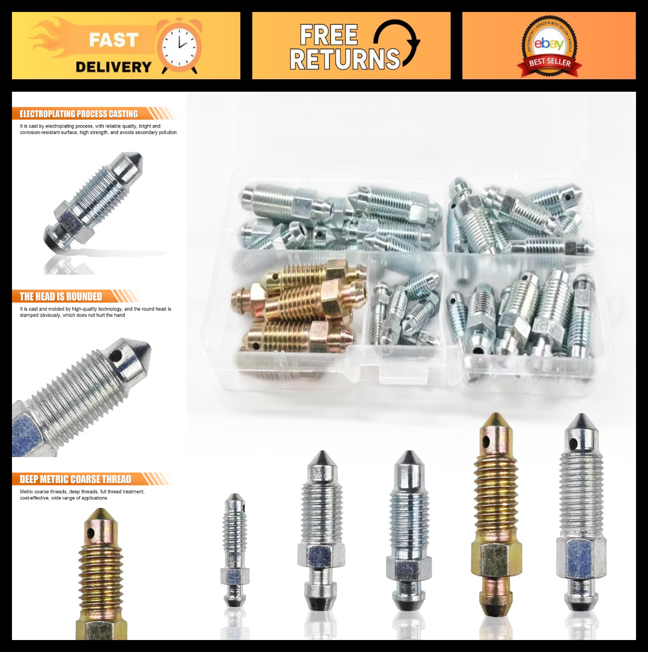 36PCS Brake Bleeder Screw Kit - SAE & Metric Valve Assortment for Vehicle Calipe