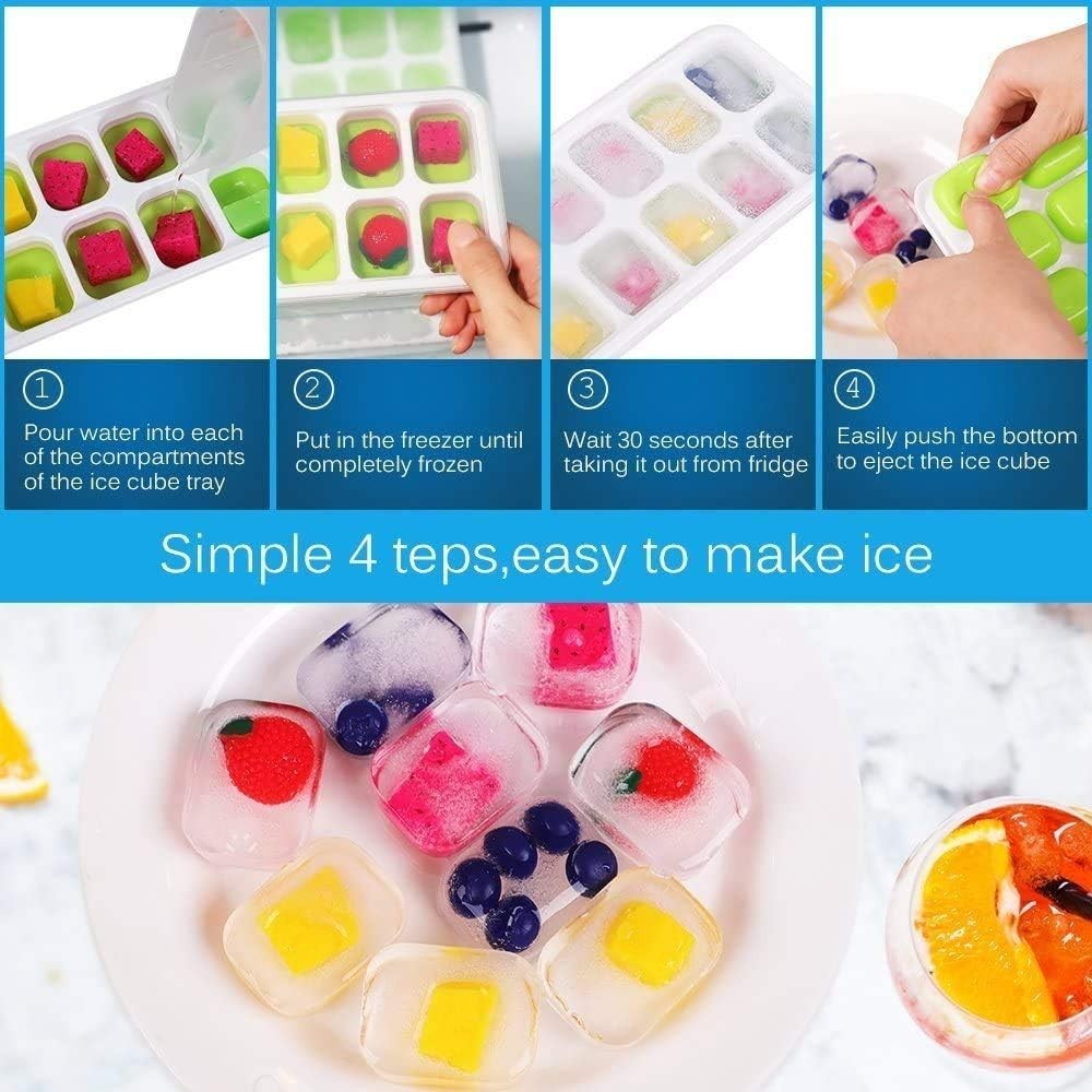 Silicone Ice Cube Trays with Spill-Resistant Lid - Includes 28 Cubes - 2 Pack