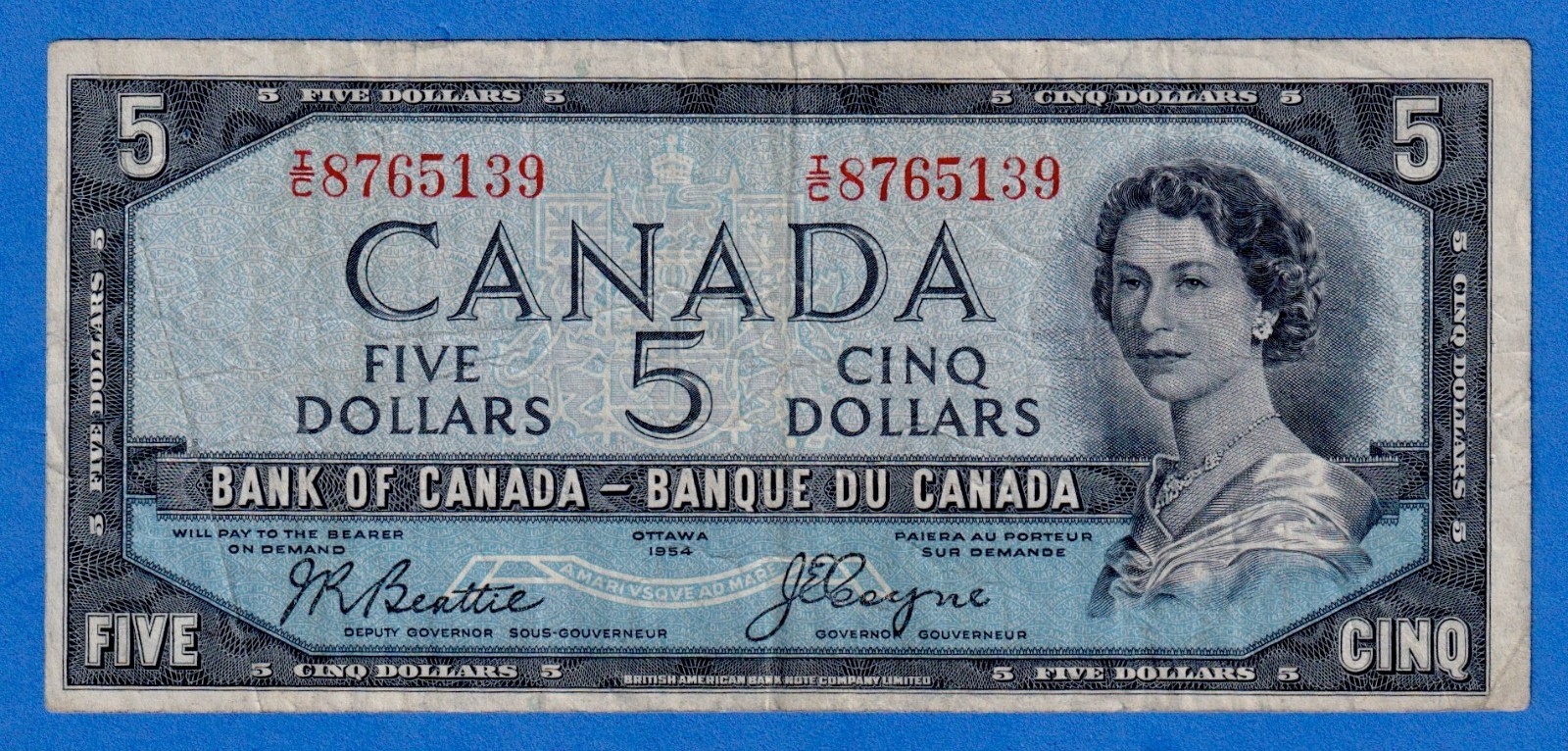 CANADA $5 1954 BC-31b / P-68b QE II Circulated DEVIL'S FACE 👿  I/C 8765139