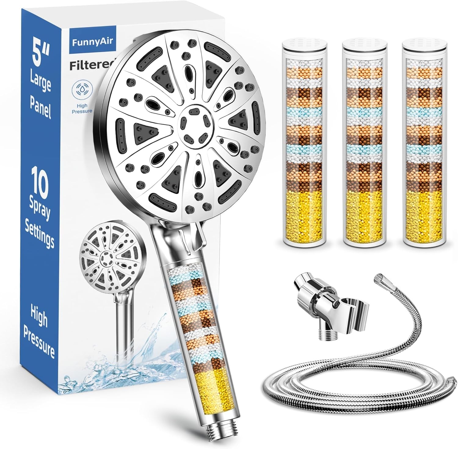 Filtered Shower Head with Handheld, FunnyAir Filtered Shower Head with 3-PCS Fil