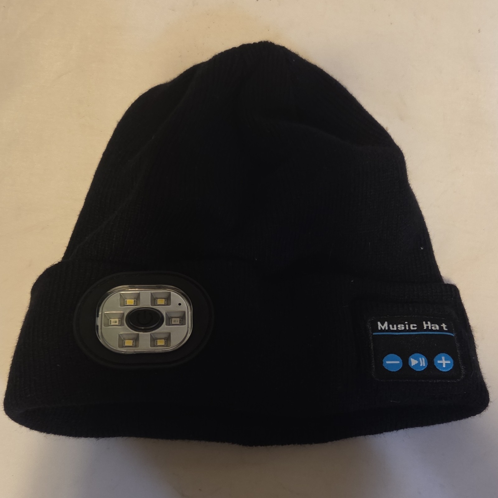 Black Acrylic Beanie with LED Light and Bluetooth Controls