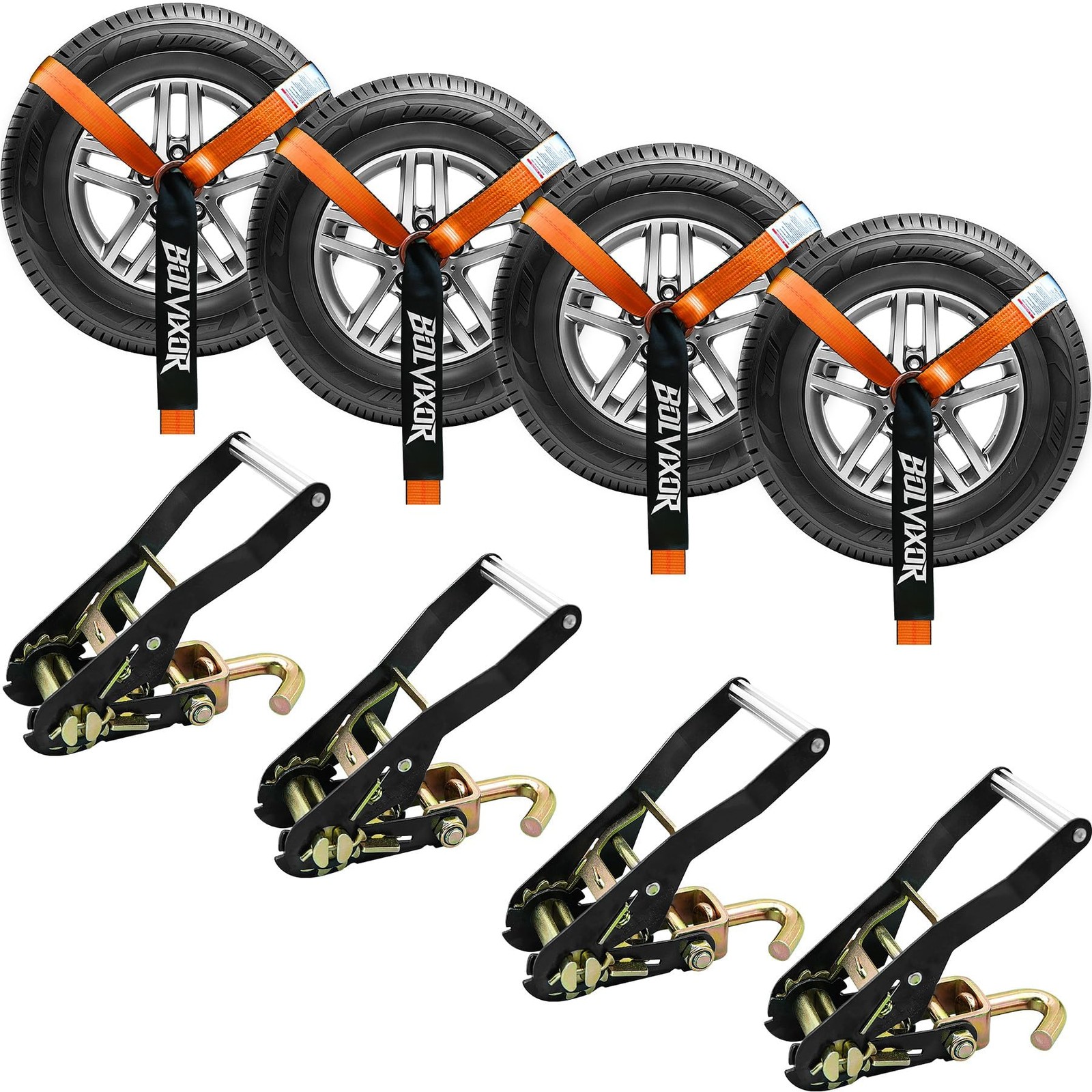 4 Pack Car Tie Down Straps for Trailers 2" x 96" - 9900LBS Break Strength - T...