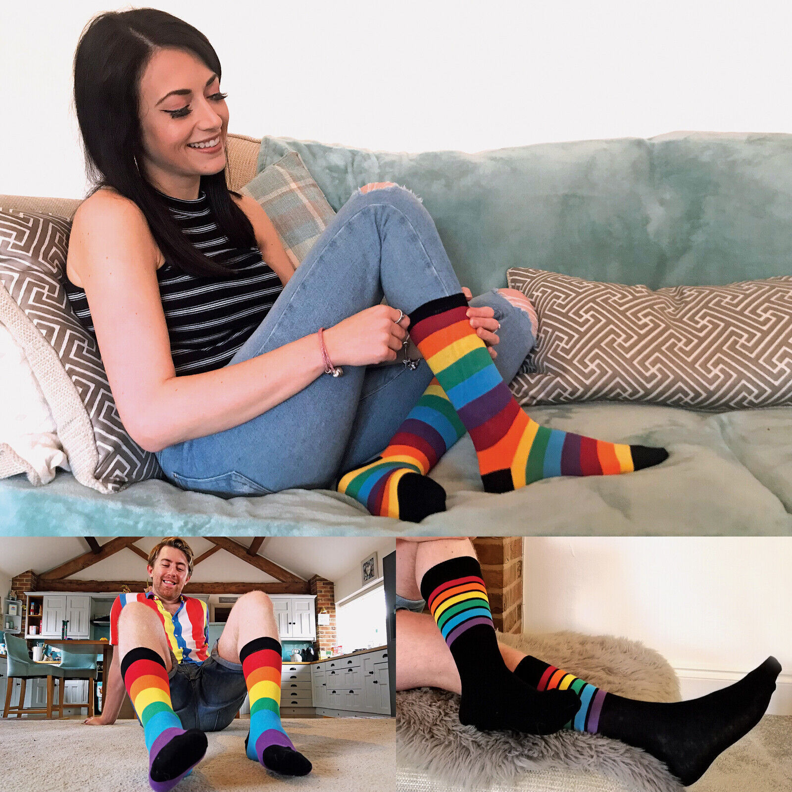 Sock Snob 3 Pairs Mens Ladies Colourful Novelty Stripe Cotton Rich Rainbow Socks