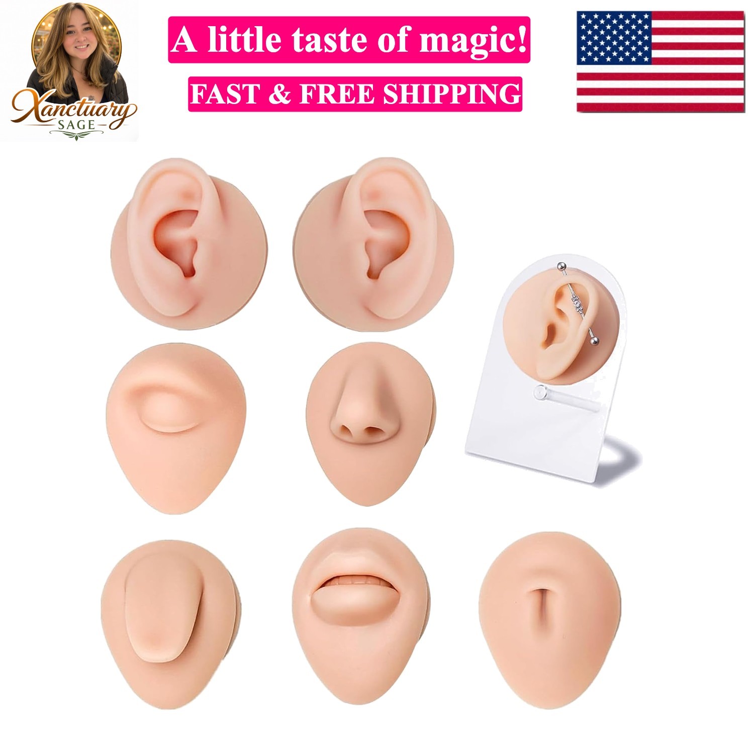Piercing Kit Silicone Model Body Part Displays Set, 8pcs Soft Body Piercing P...