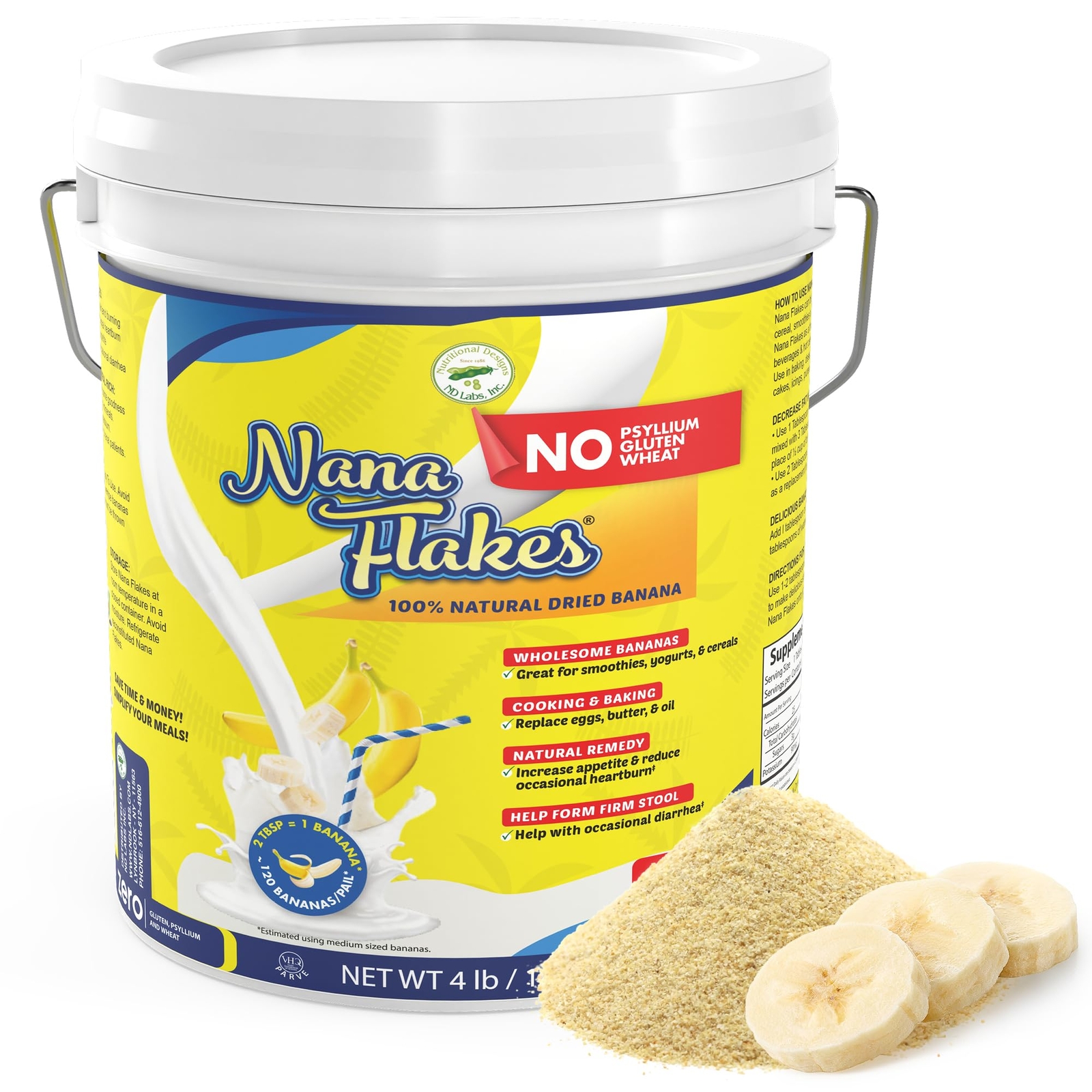 Nutritional Designs Nana Flakes 100% Pure Banana for Diarrhea 4 lb 276 servings