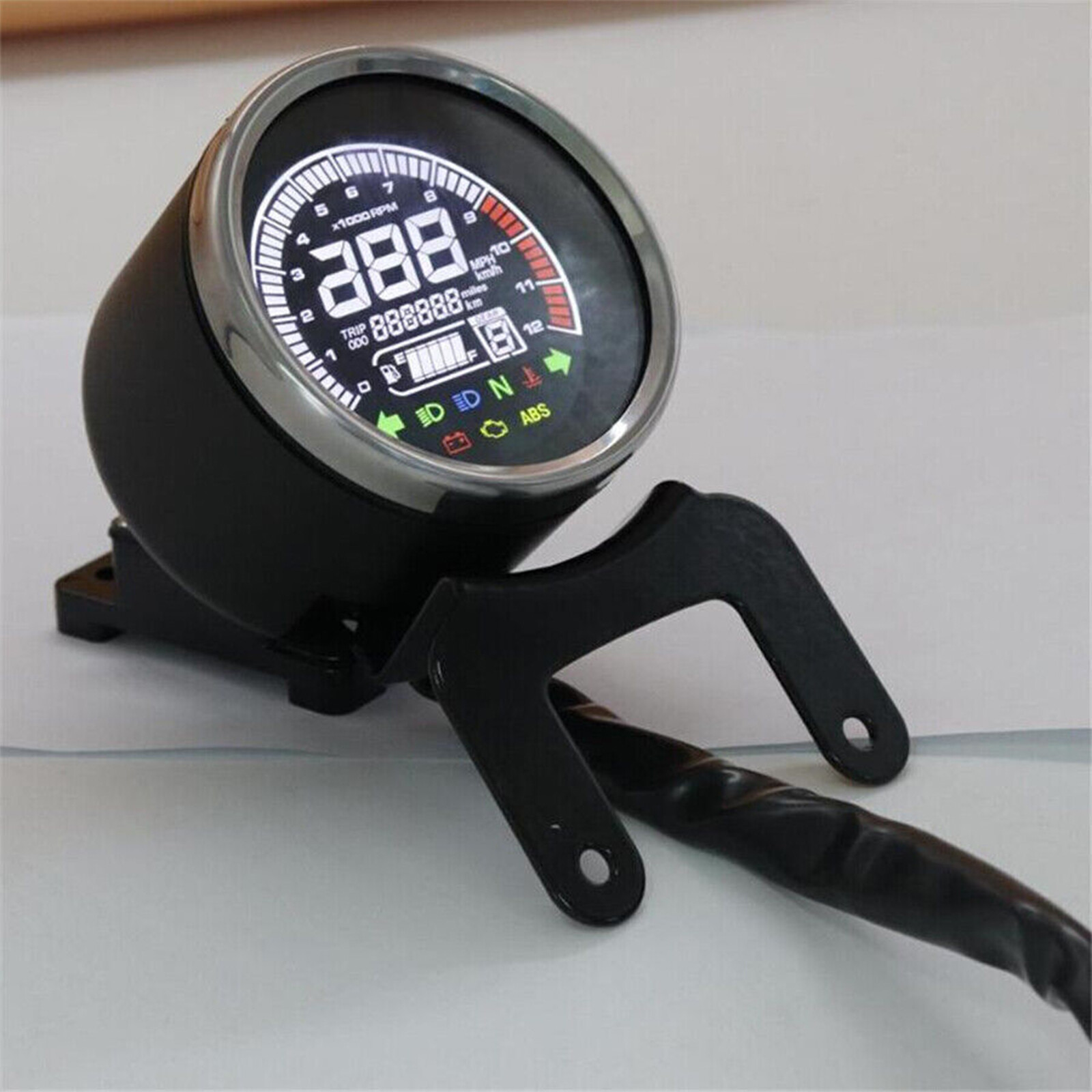 Universal 12V Motorcycle LCD Digital Odometer Speedometer Tachometer Fuel Gauge
