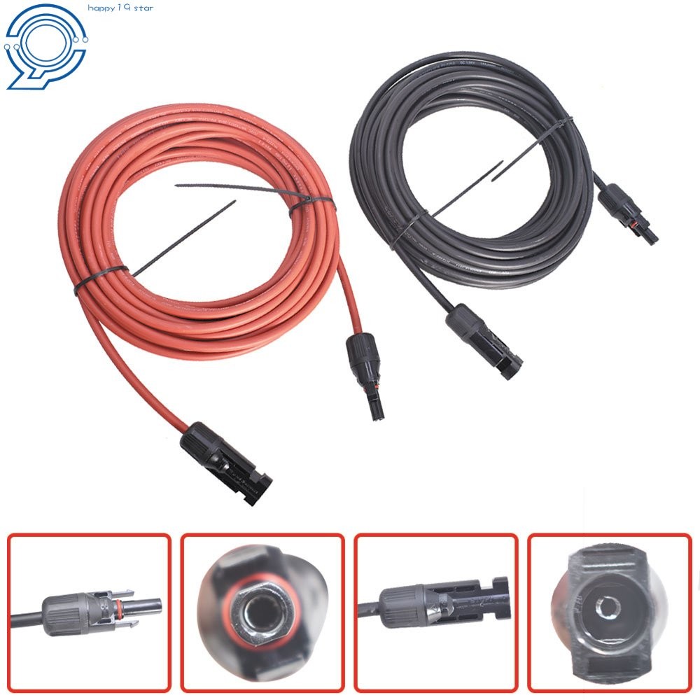 1 Pair 30 FT Black + Red 12AWG Solar Panel Extension Cable Wire Connector