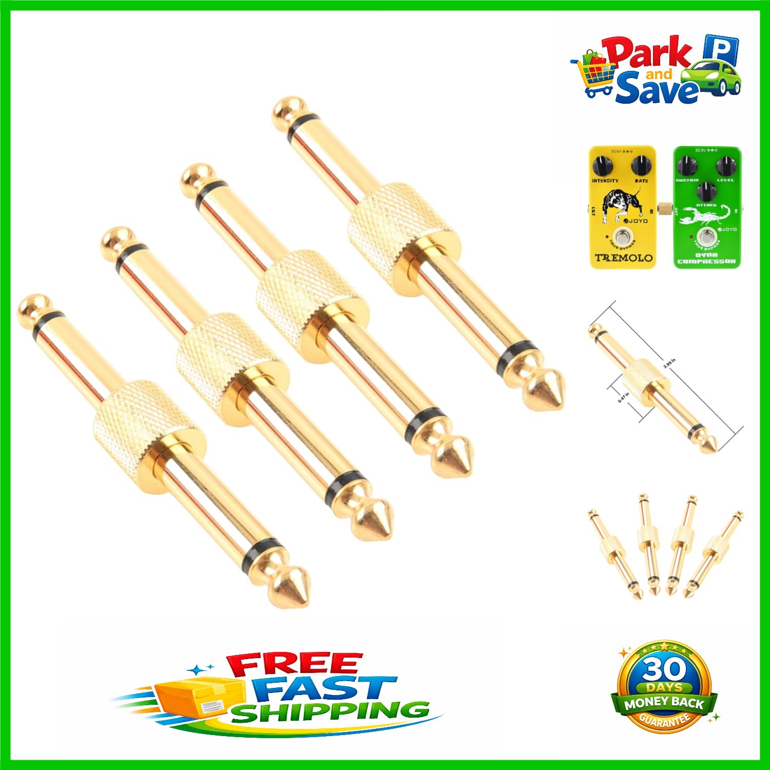 High-Quality 1/4 Inch Guitar Effects Pedal Connectors - 4 Pack of Gold Plated