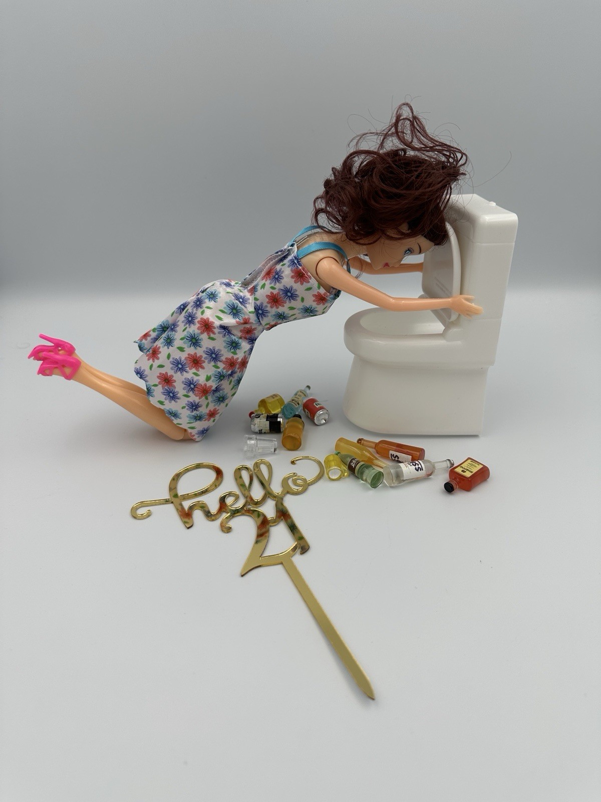 Drunk Doll 21st Birthday Cake Topper Funny Party Decor Hello 21-You Choose Doll