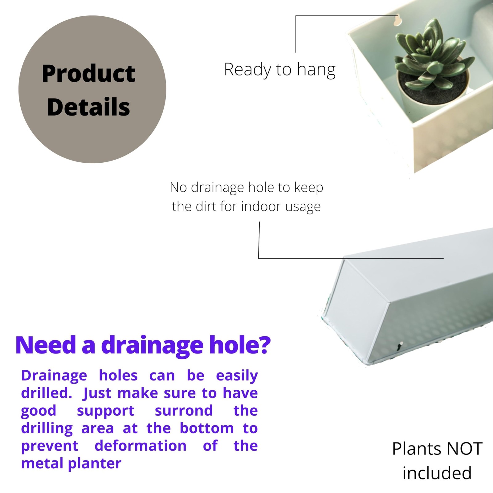LaLaGreen Wall Planter (16 in, 3 Pack) White Metal Rectangular Succulent