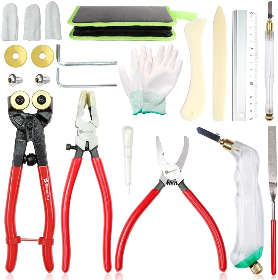Professional 21Pcs Stained Glass Tool Kit，Heavy Duty Glass Running Breaking Plie