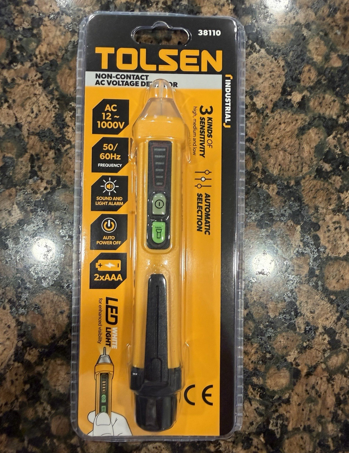 TOLSEN Non-Contact AC Voltage Detector 12-1000V LED Flashlight Alarm PM8908C