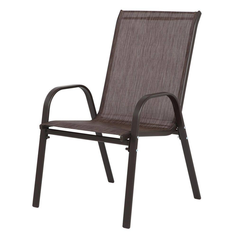 2-Piece Steel Patio Brown Chairs, Outdoor Camping Chairs with Breathable Textile
