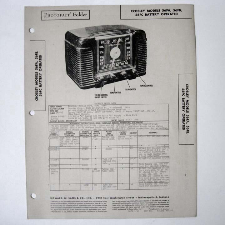 Crosley Models 56FA 56FB 56FC - SAMS Photofact ™ 1948 - New NOS