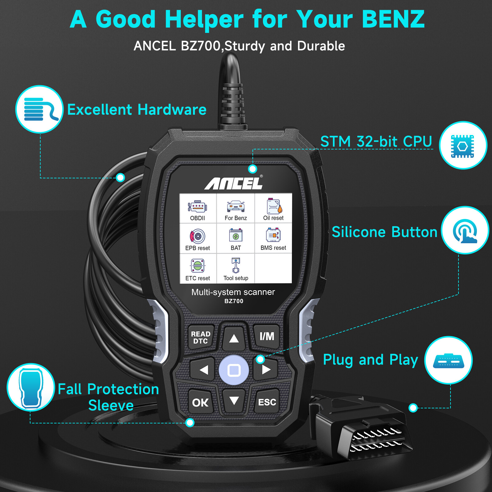 ANCEL OBD2 Scanner for Mercedes Benz All System Car Code Reader Diagnostic Tool