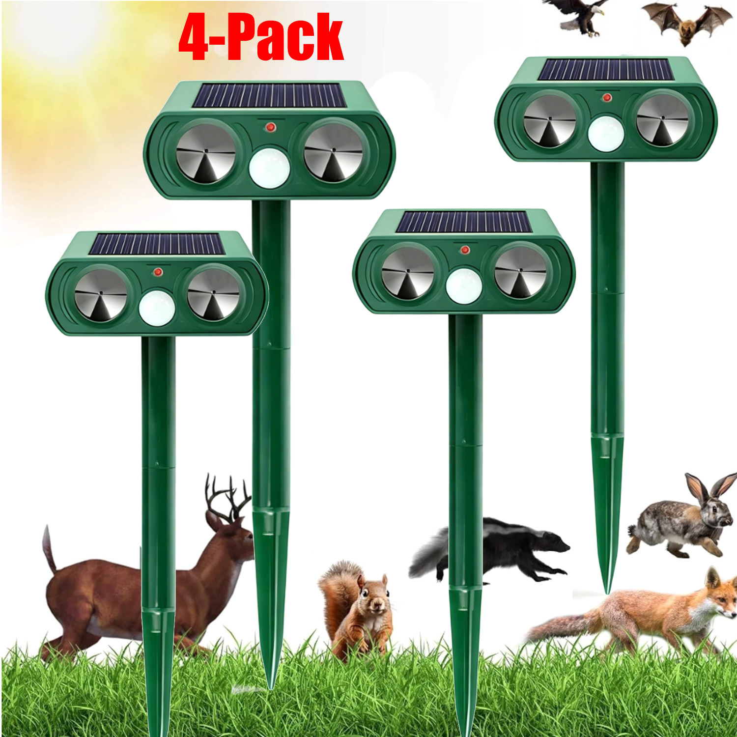 2/4pcs Animal Repeller Ultrasonic Solar Power Outdoor Pest Cat Mice Deer Sensor
