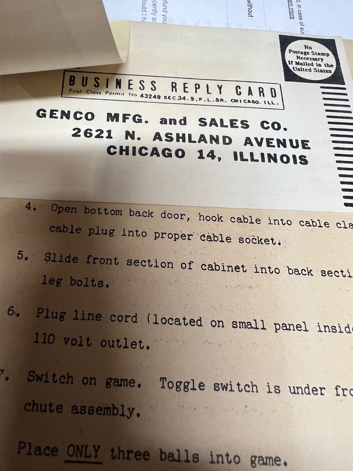 Genco: Skill Ball Bowler - Schematics, Instructions & Original Sticker - NOS