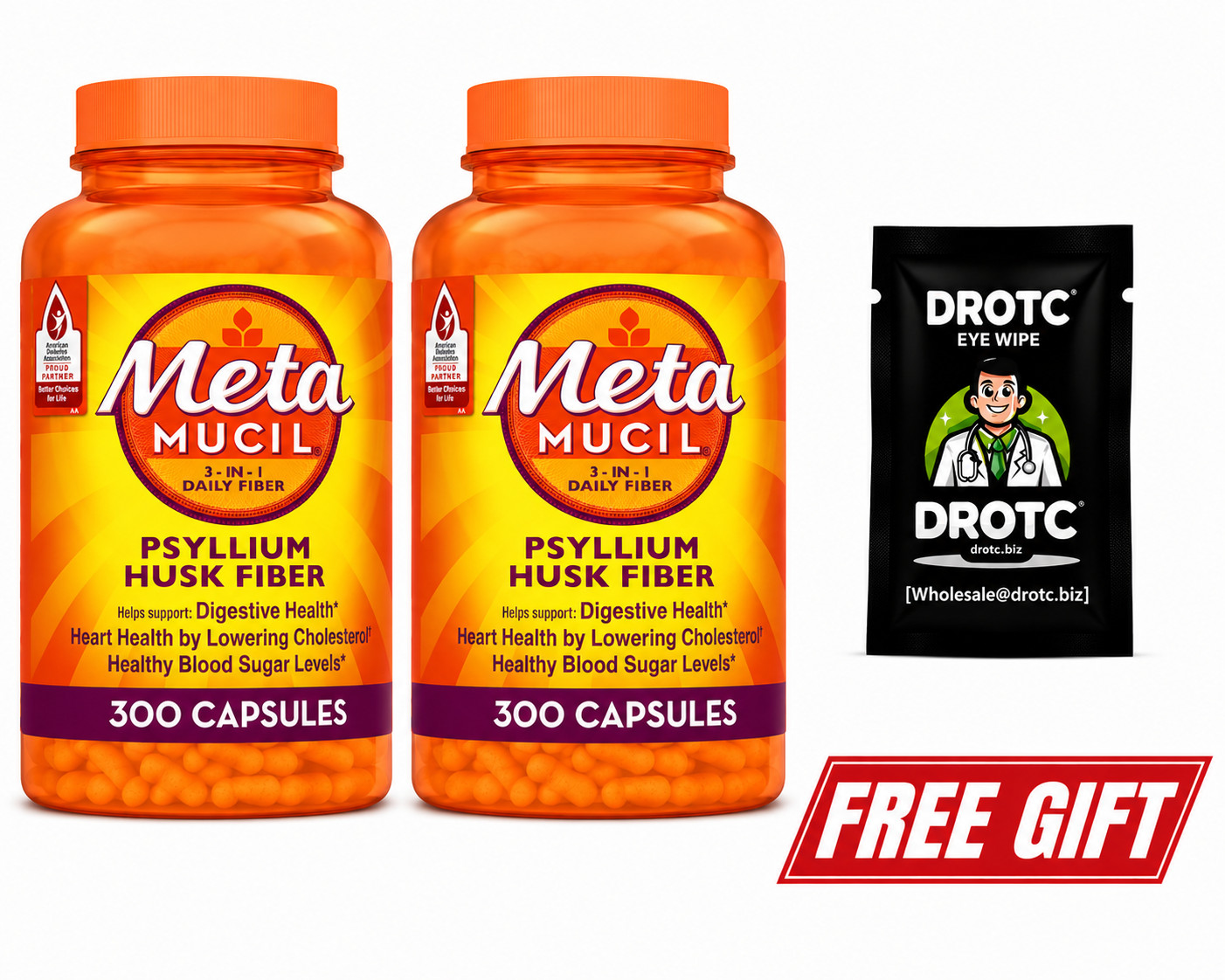 2 pk Metamucil Fiber Supplement Capsules 300 Ct Exp. 06/27