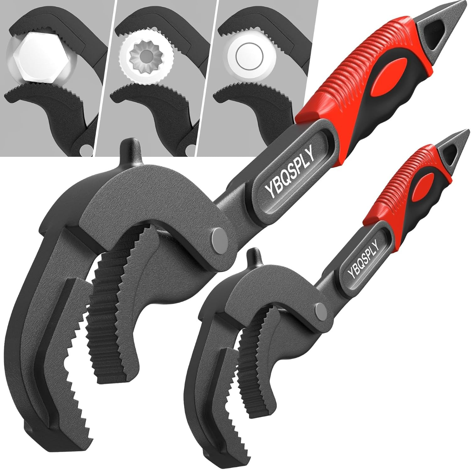Pipe Wrench Set, 10” and 15” Self Adjusting Wrench 2 Pipe Vise Wrench for 0.55“-