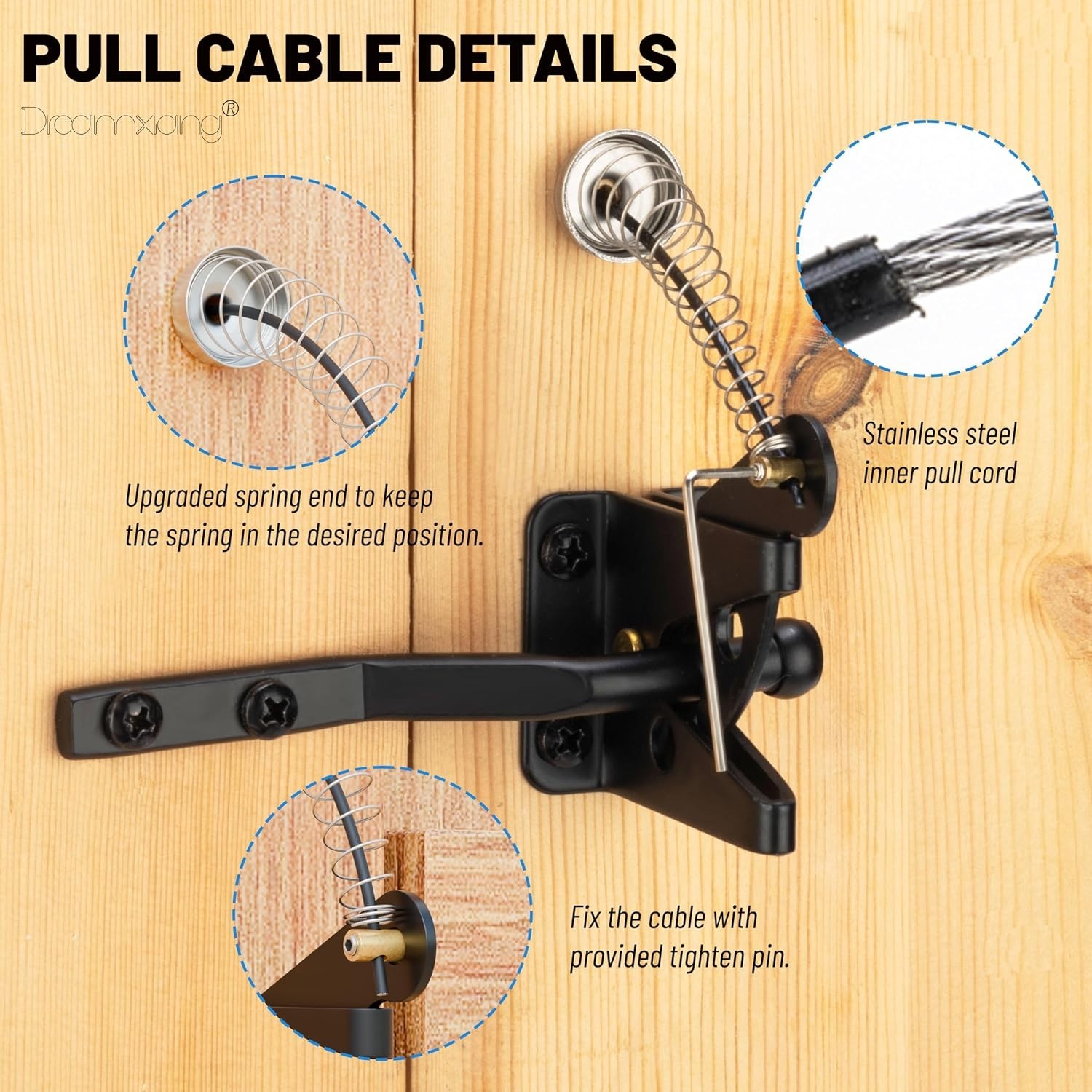 Durable Spring-Loaded Gate Latch Pull - Adjustable 2" to 6" Stainless Steel C...