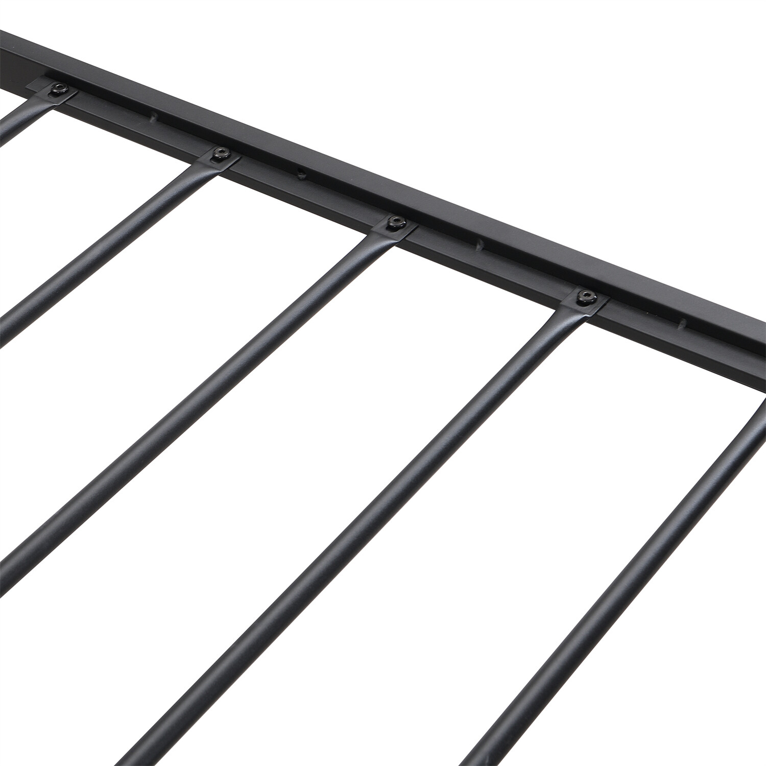 Queen Size Bed Frame w/ Upholstered Headboard Metal Platform Bed w/ 2 Drawers