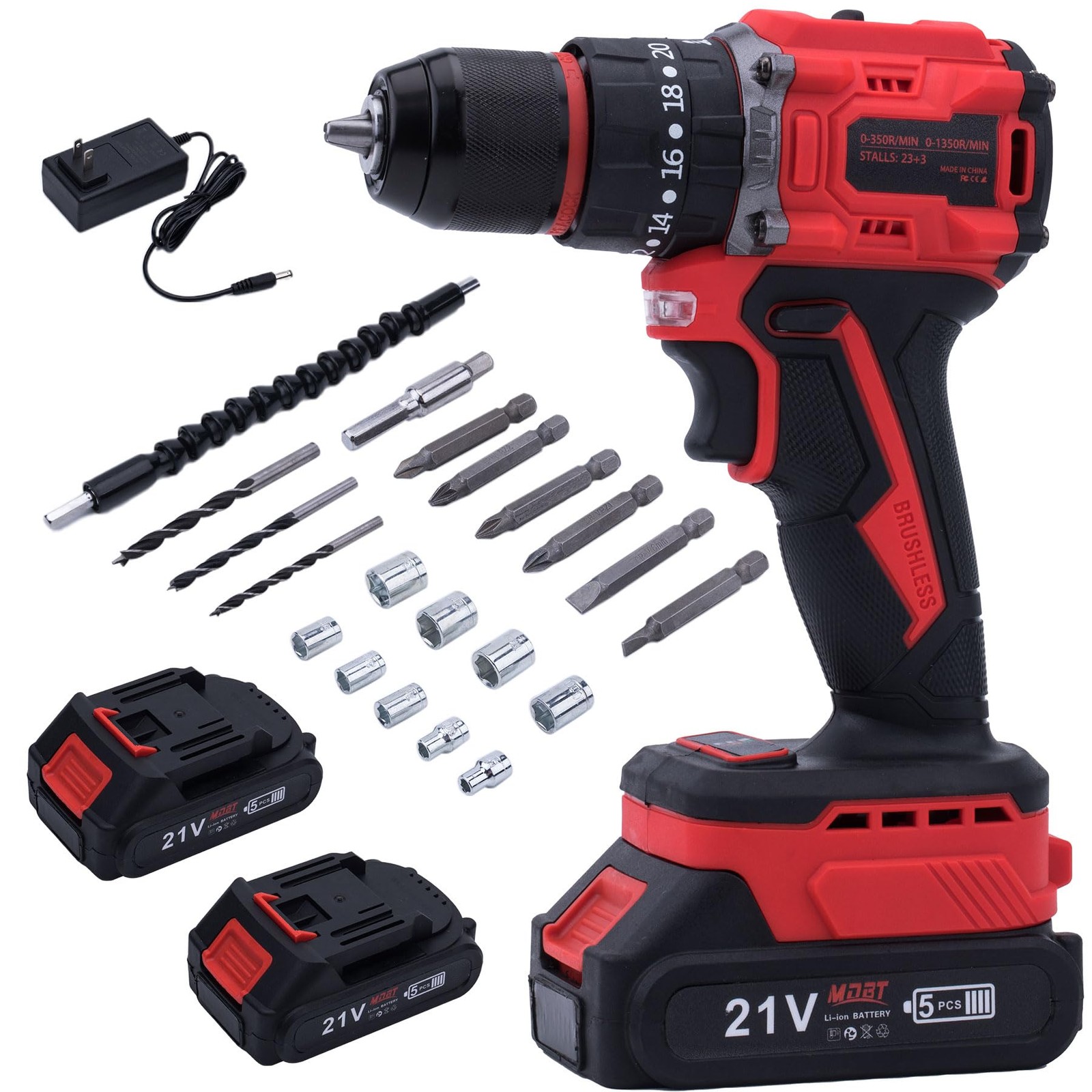 Brushless Cordless Drill Set, 21V Power Drill with 2 Batteries and Fast Charg...