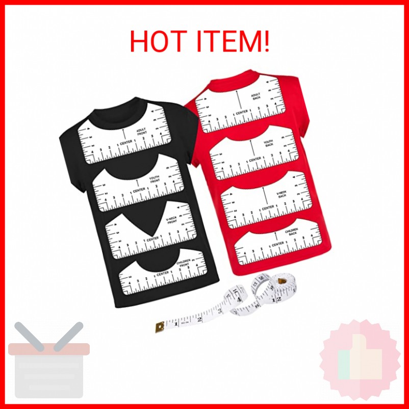 9Pcs Tshirt-Ruler Guide to Center Vinyl, Transparent V-Neck/Round PVC Ruler for