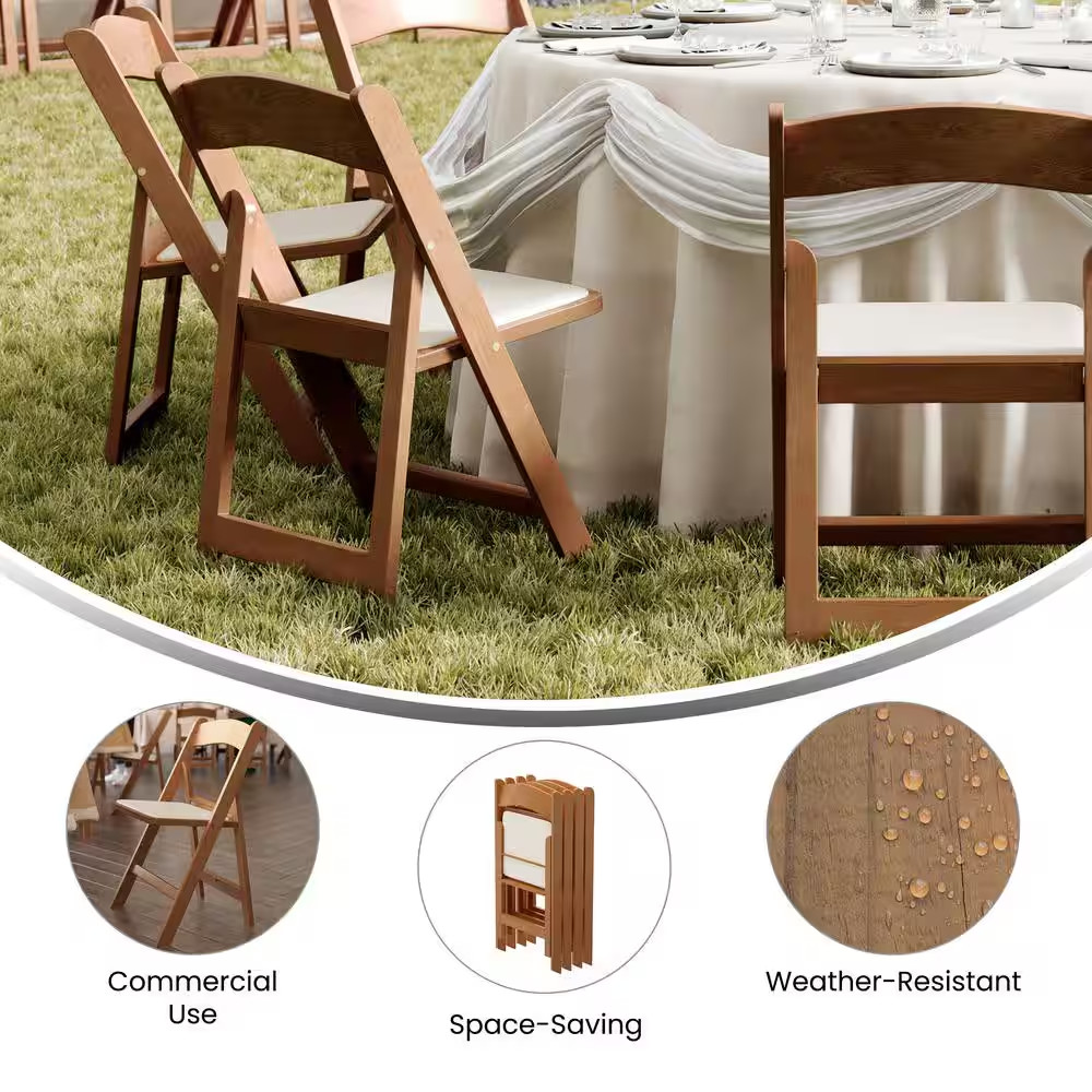 Hercules Chestnut Indoor/Outdoor Vinyl Seat Lightweight Wood Look Resin Dining C