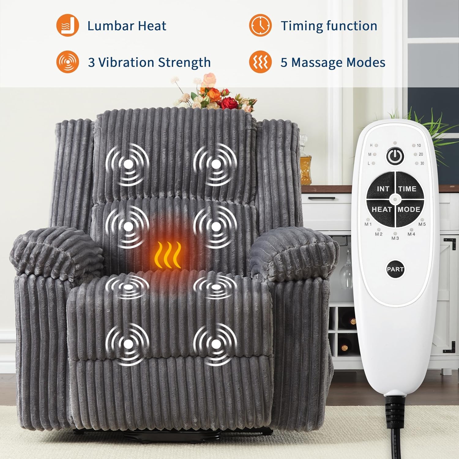 Power Lift Recliner Chair, Heat & Massage Function, Electric Stand-Up Recliner